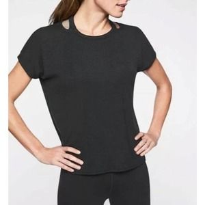 Athleta Glimpse Cutout Open Neck Dolman Black Top ~ Size XS / Extra Small